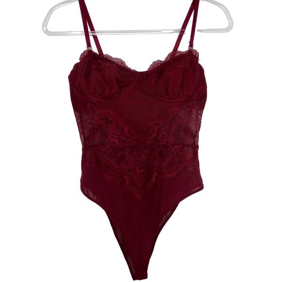 Blashe 1990s Vintage Wine Red Lace Lingerie Cami Bodysuit Large Sexy - Picture 2 of 5